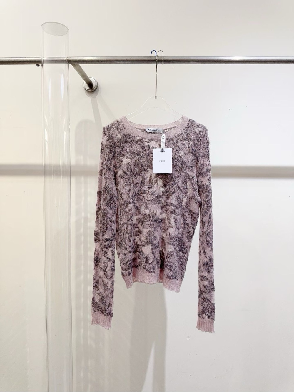 Dior Pink Marble-Print Lightweight Knit Sweater